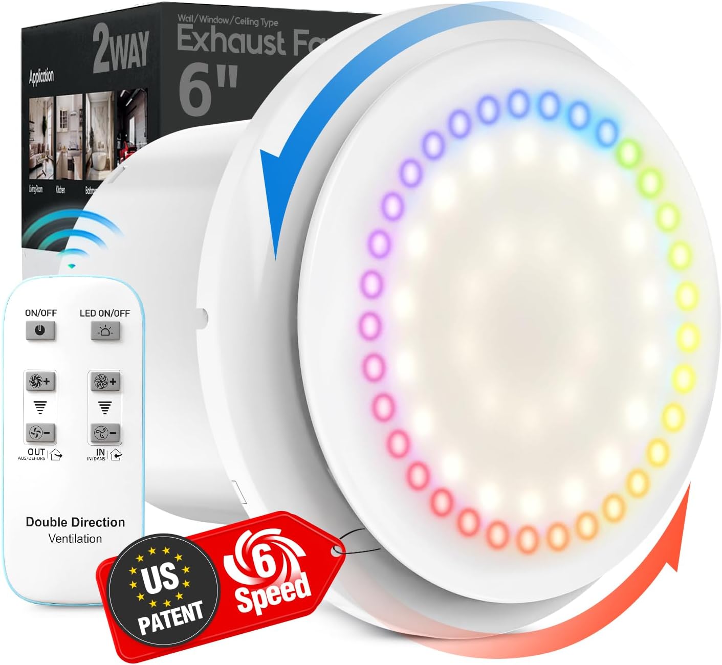 Ventilador baño con luz RGB 6 velocidades motor DC control remoto