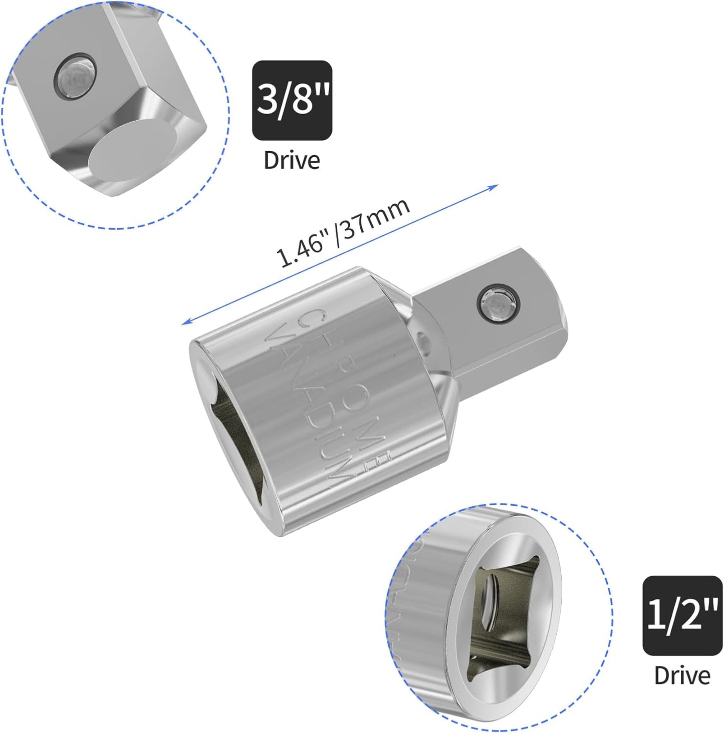 Adaptador enchufe macho 1/2" a 3/8" cuadrado acero con bola fricci髇