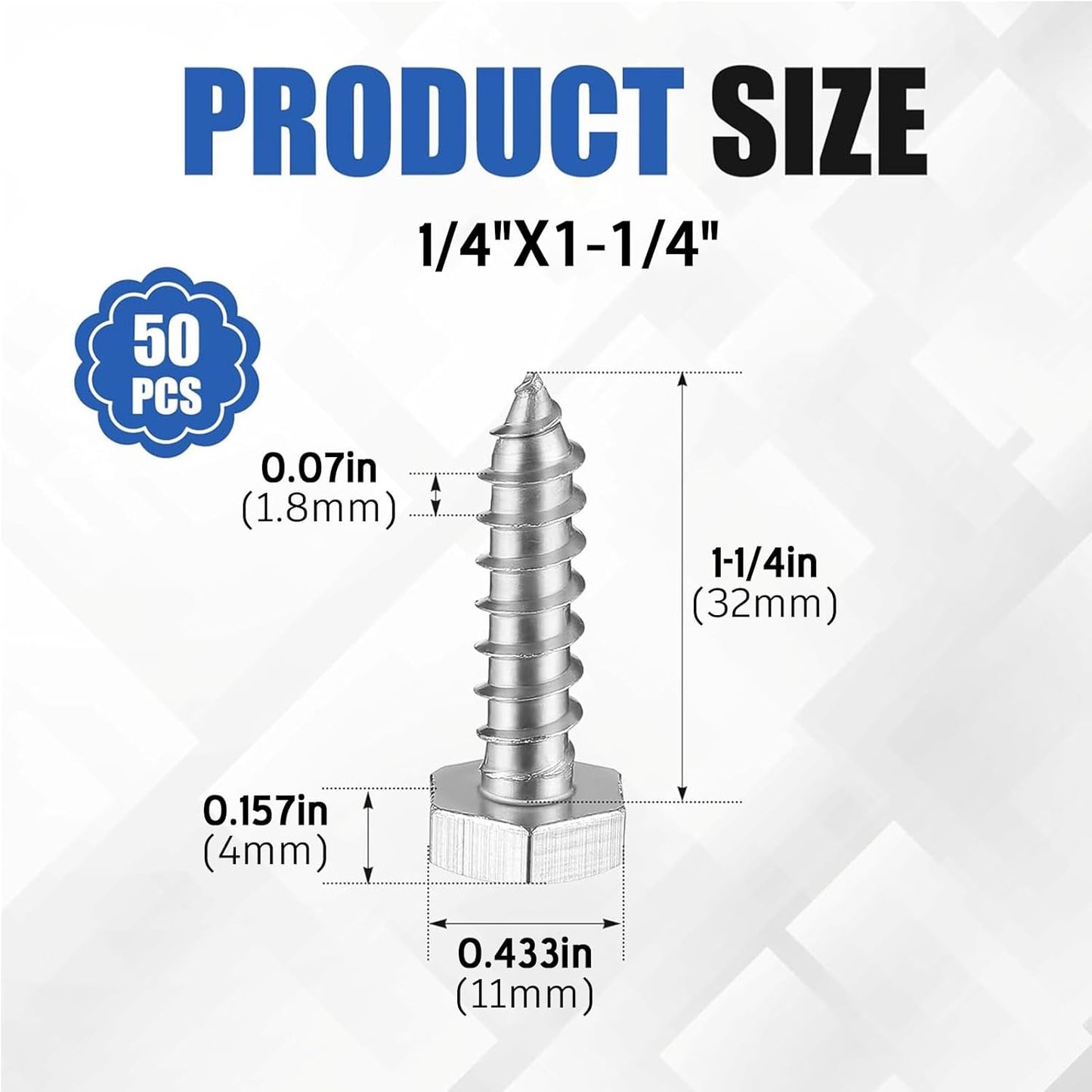 Tuerca hexagonal 1/4x1-1/4 acero inox 304 alta resistencia