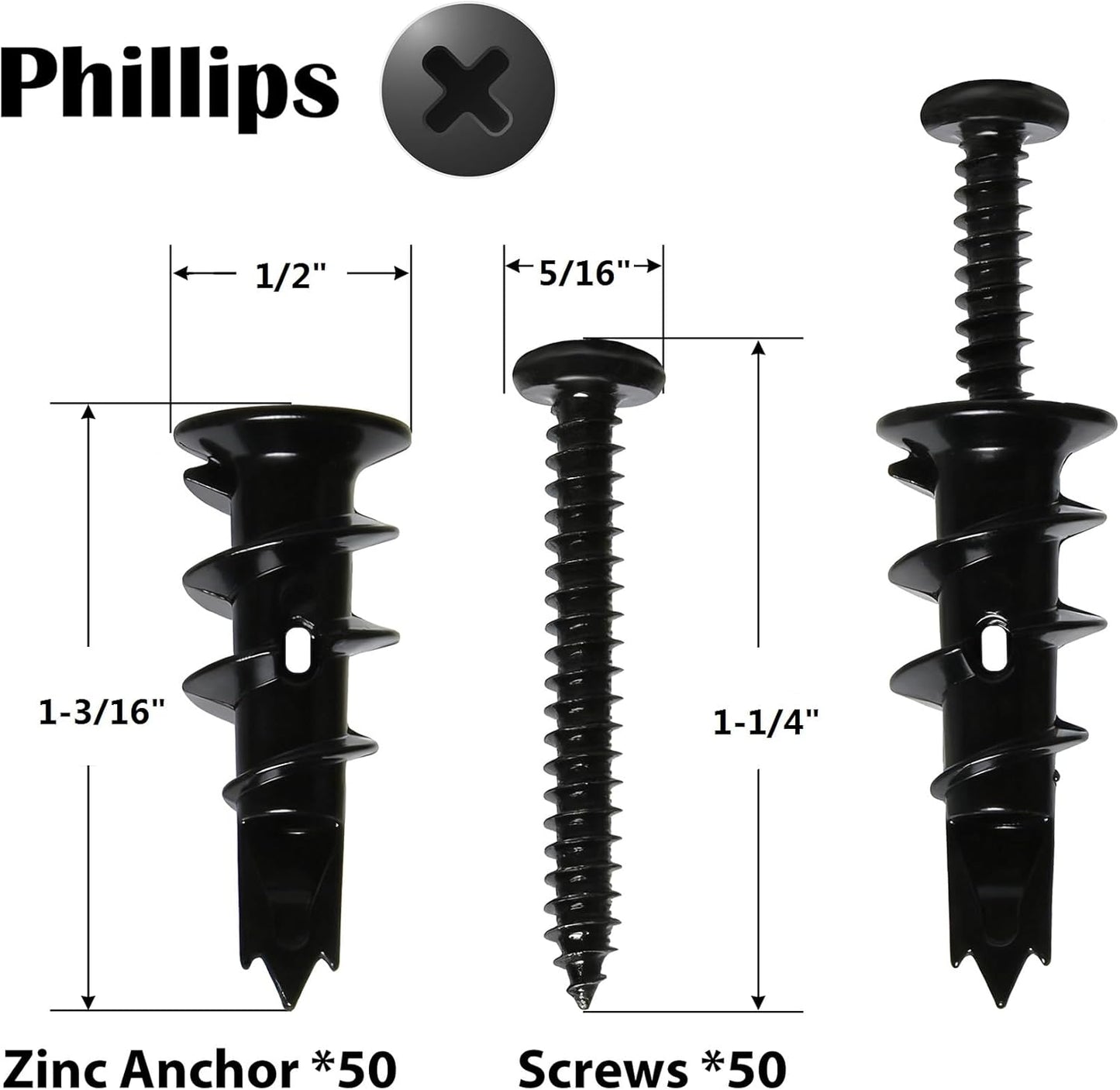 Set 100 anclajes y s metal negro autoperforantes #8 soportan 75lb