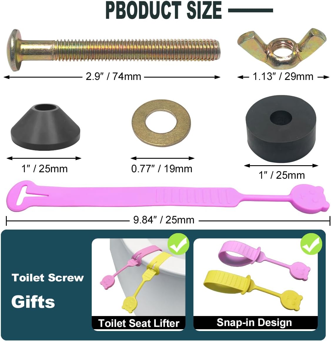 Kit repuesto pernos asiento inodoro metal paq 2