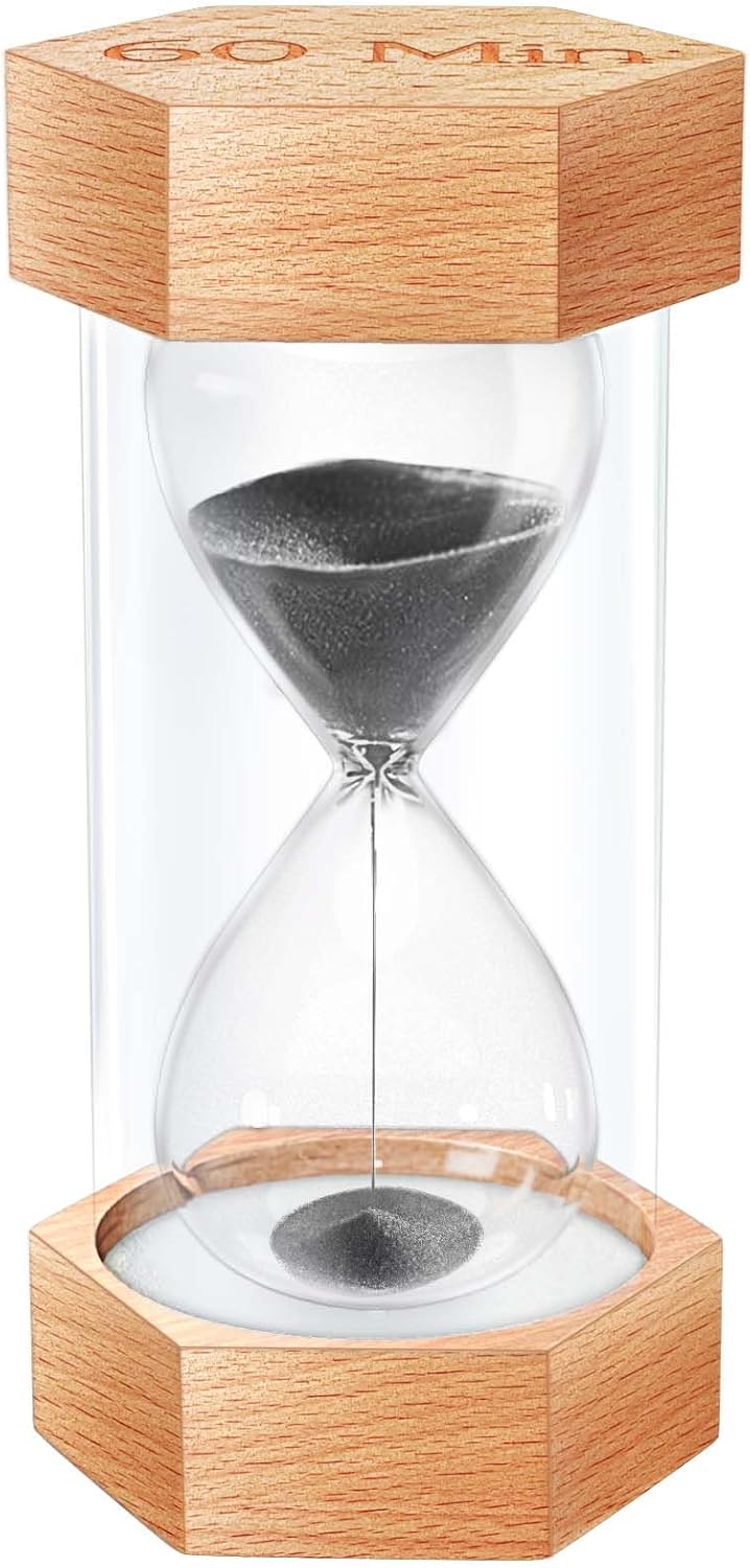 Reloj arena temporizador 60 min hexagonal madera natural