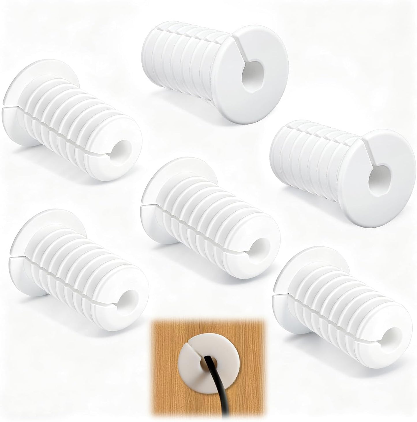 6 Pzas Grommets Silicón para Pasar Cables 19mm Blanco