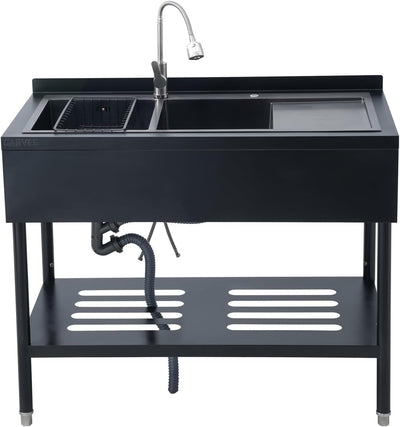 Fregadero acero inox negro 47.5pulg con escurridor y estante