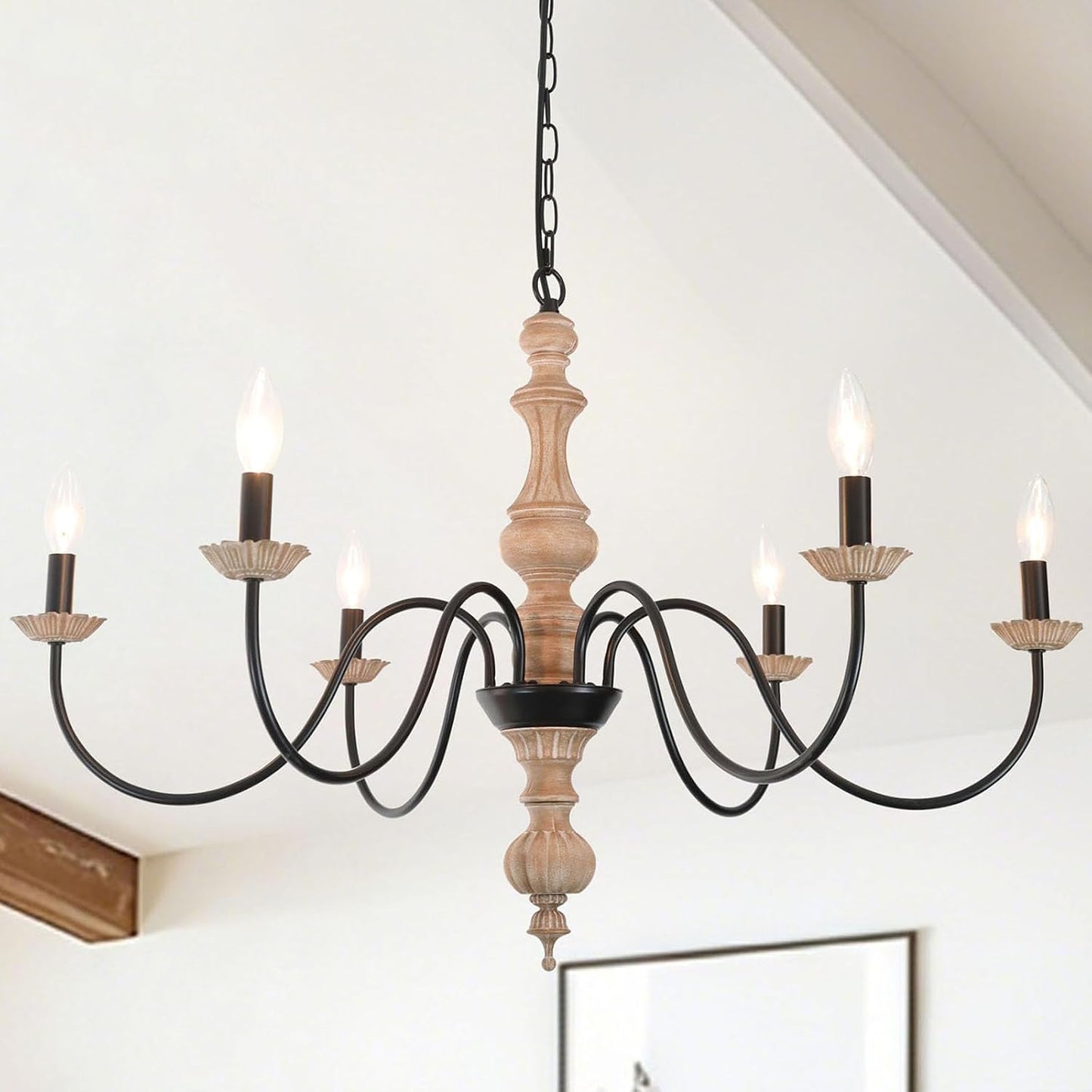 Candelabro francés 35pulg 6 luces metal madera envejecida