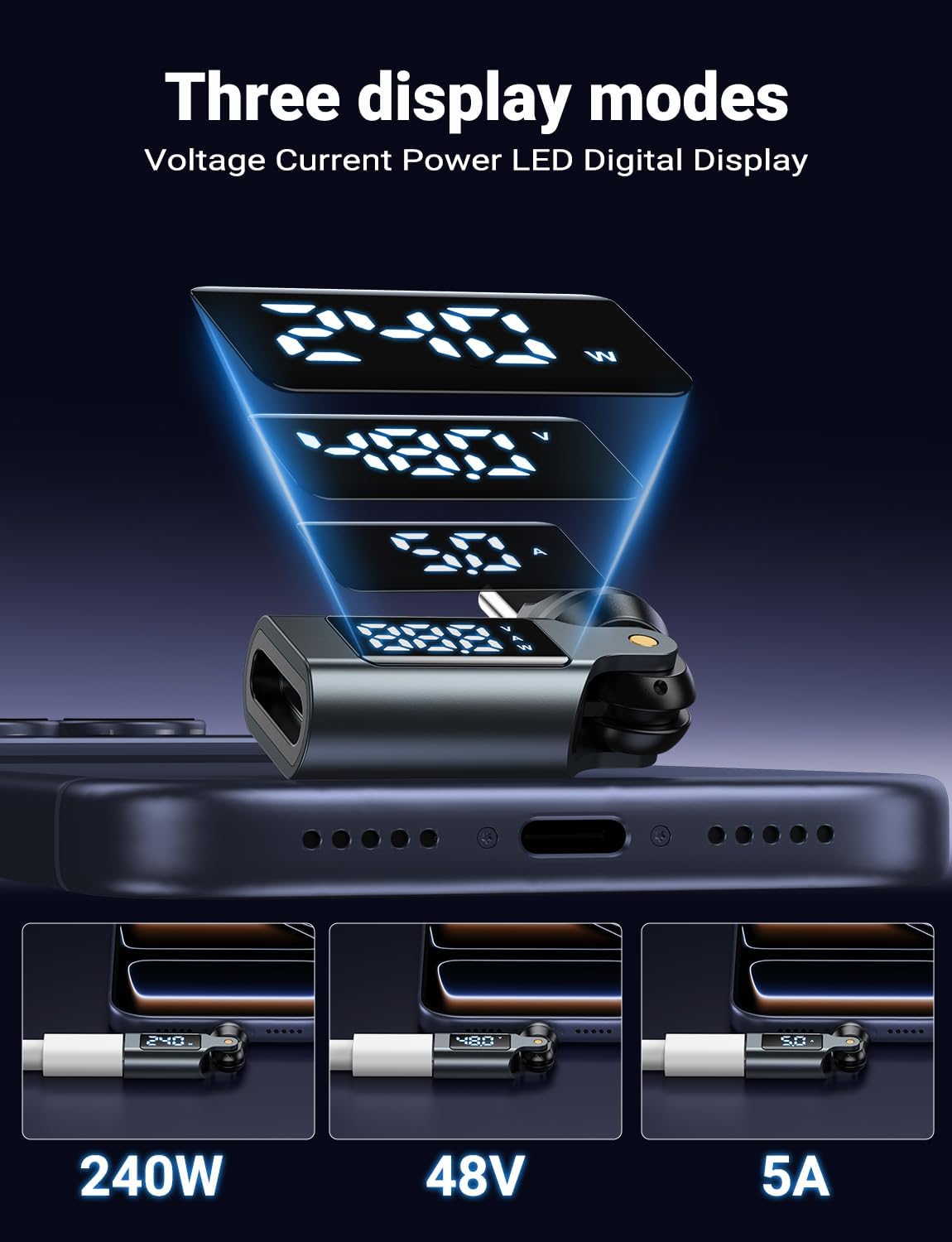 Adaptador USB C PD 240W con pantalla LED 2 unidades