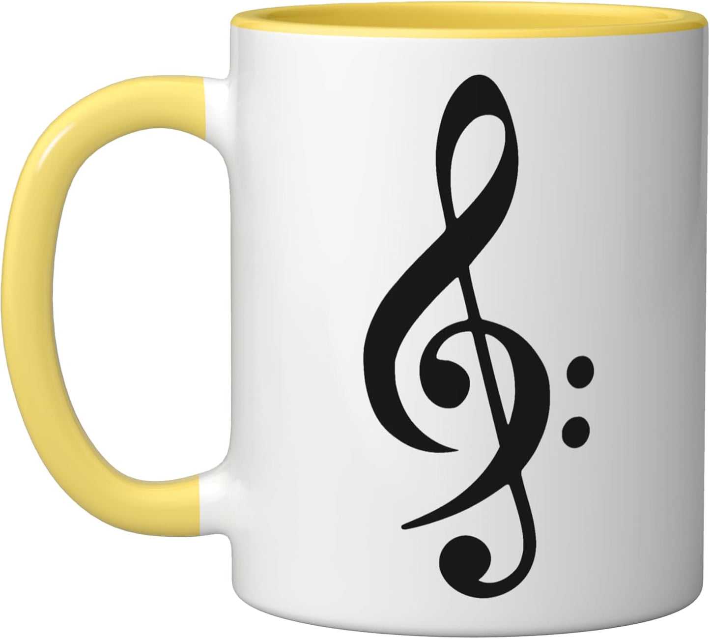 Taza de cerámica con claves musicales de sol y fa en amarillo/blanco