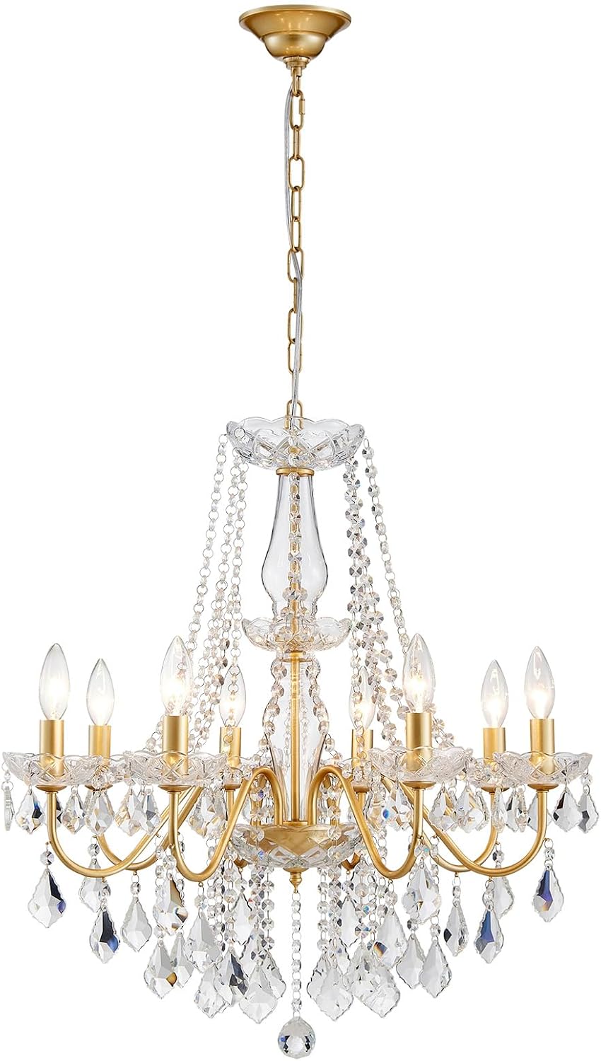 Candelabro cristal dorado 8 luces para comedor sala
