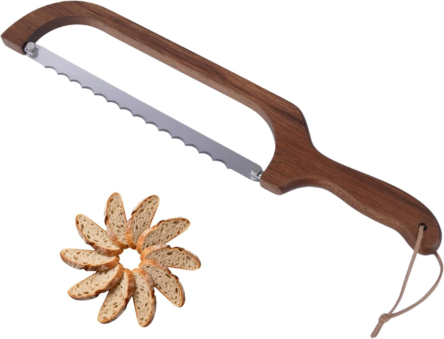 Cuchillo pan madera acacia hoja giratoria 360° rebanador