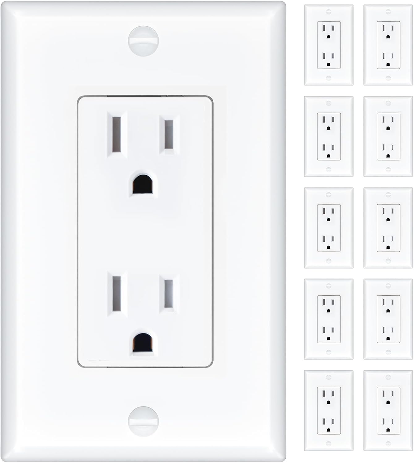Pack 10 tomacorrientes pared UL 15A 125V blanco resistente