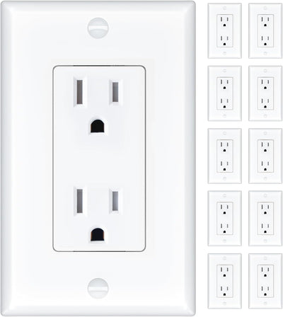Pack 10 tomacorrientes pared UL 15A 125V blanco resistente