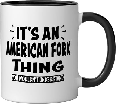Taza cerámica American Fork para amantes de viajes en negro y blanco
