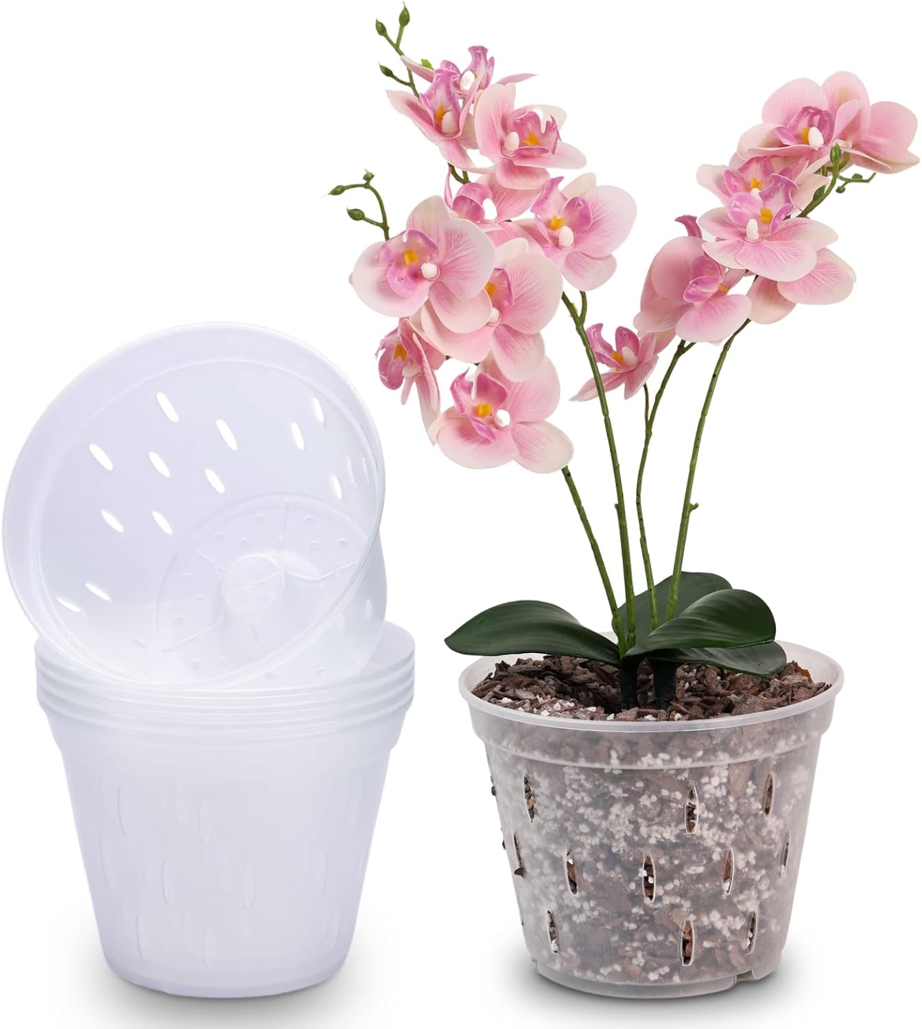 Macetas plástico orquídea 7pulg set 5 transparentes