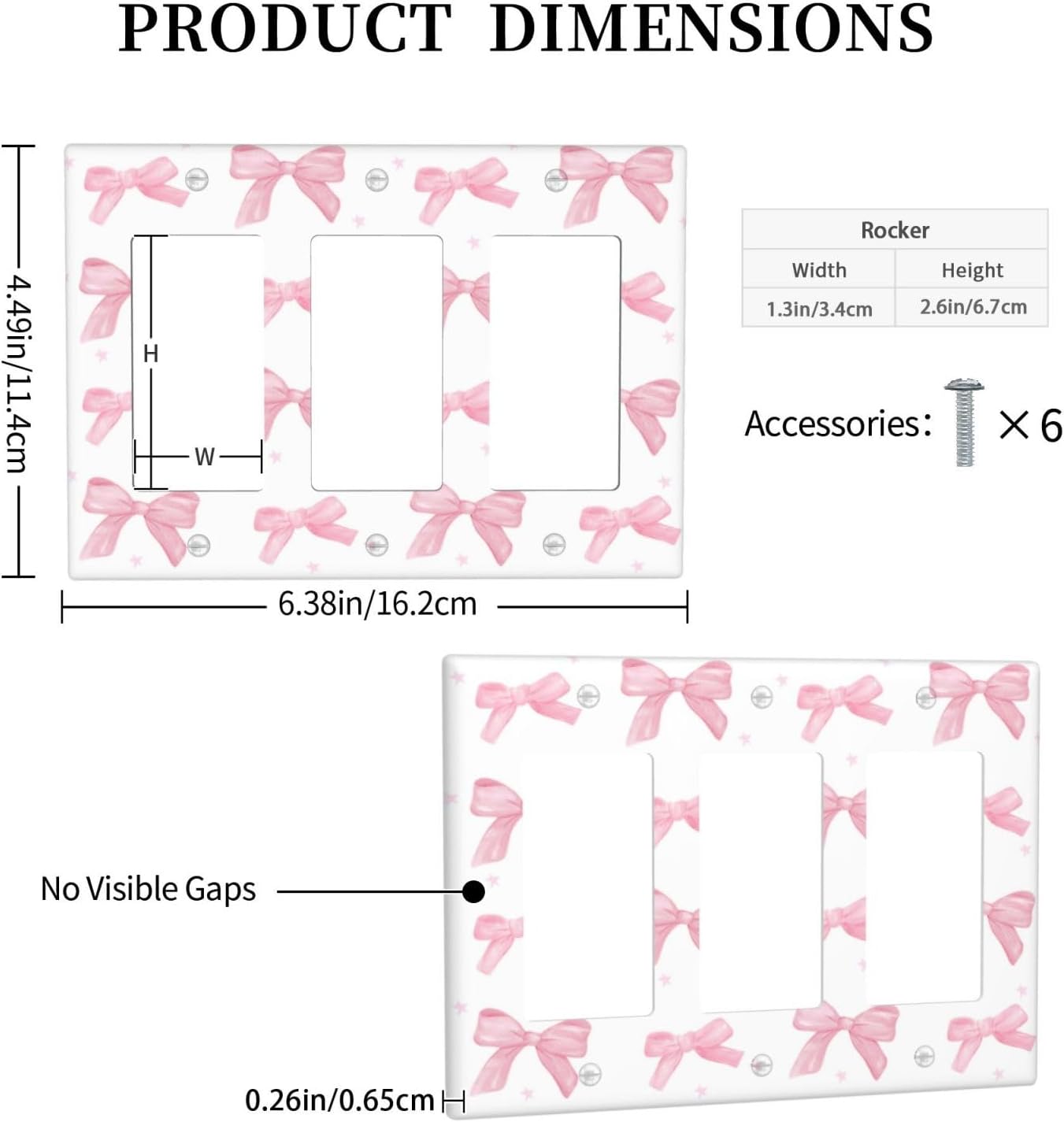 Placa interruptor luz basculante triple con lazo rosa decorativa