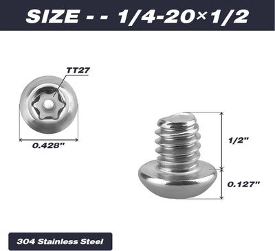 Tornillos Torx acero inox 1/4-20 x 1/2 pulg set 50 con llave