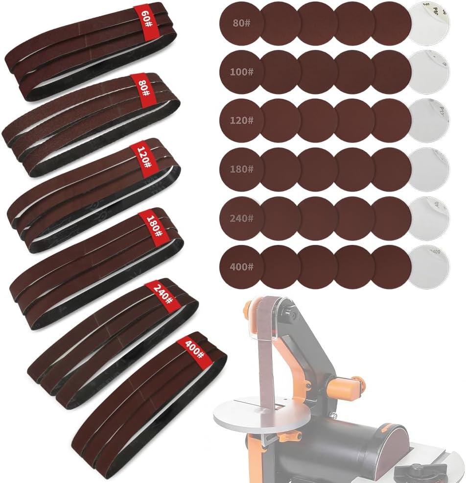 Kit 54 cintas lijado y discos PSA 5pulg surtido grano