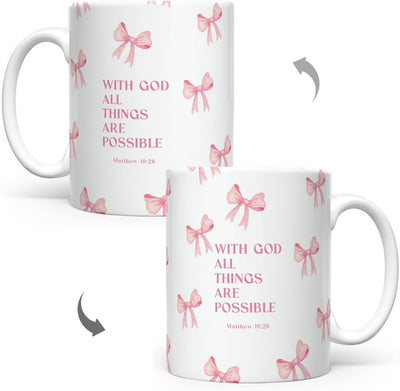 Taza de café cristiana con versículo bíblico en inglés para mujer