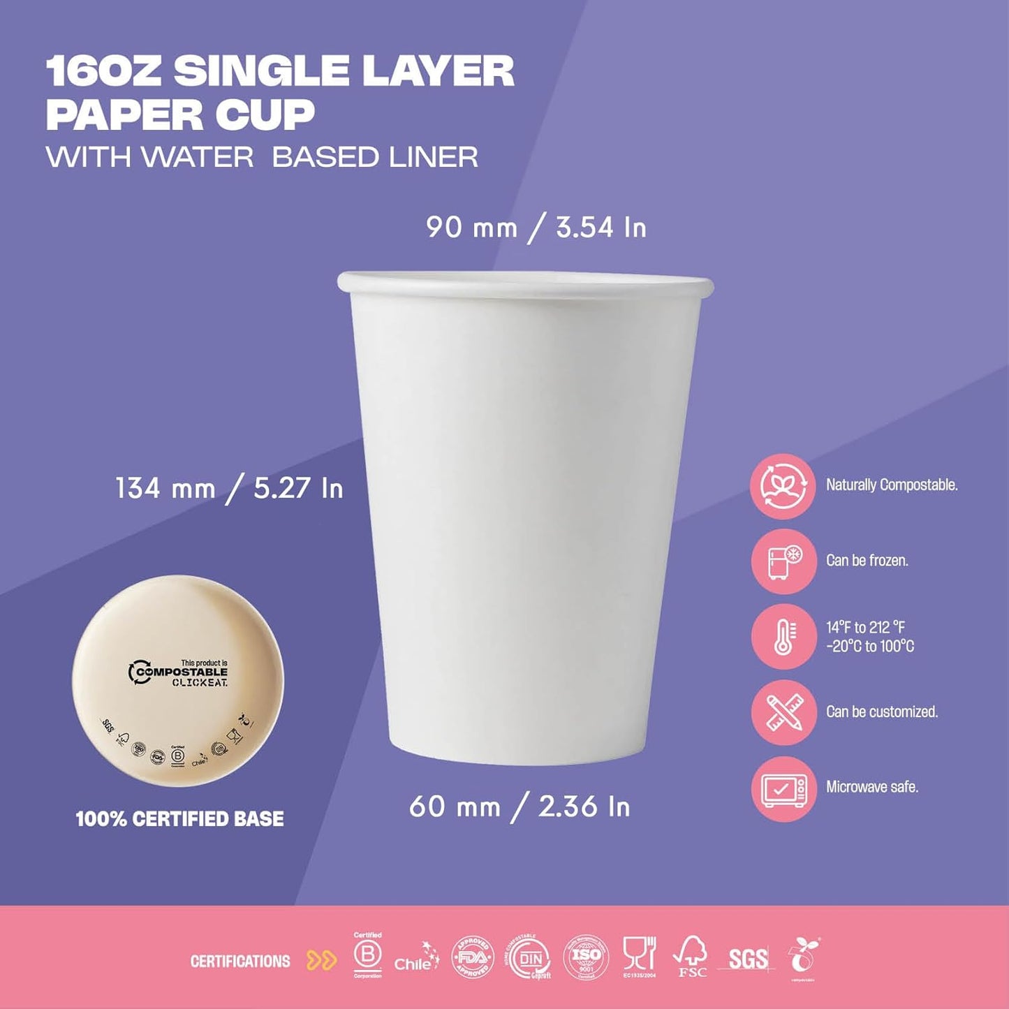 Taza papel 16oz blanca composta 1000uds
