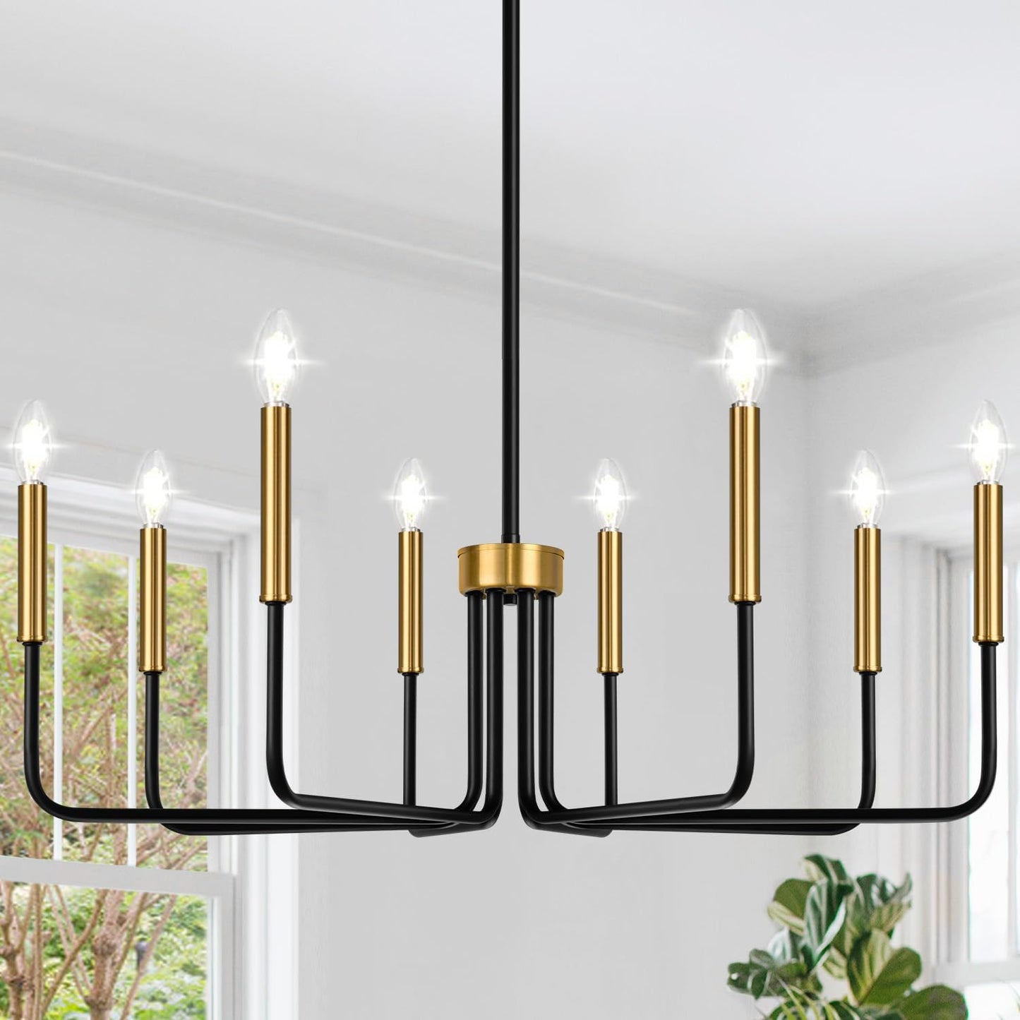 Candelabro 8 luces negro dorado para comedor y sala