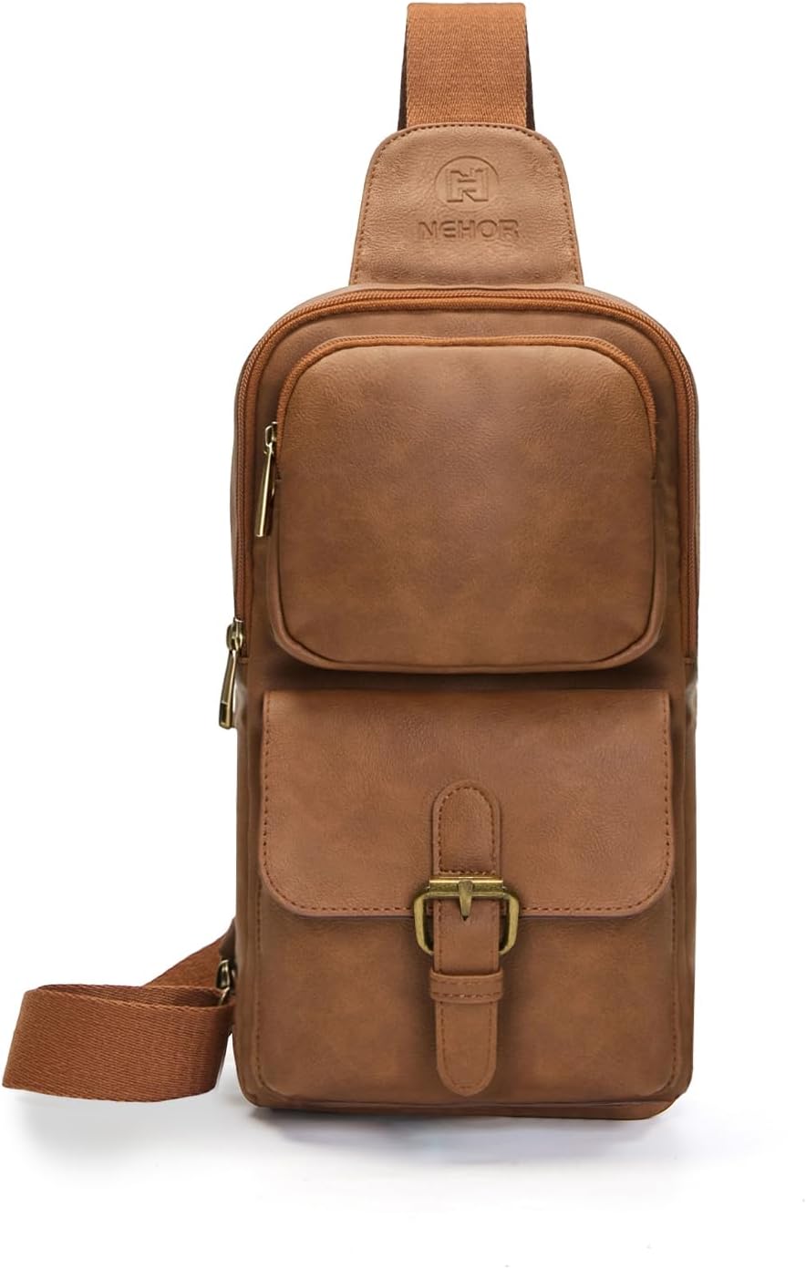 Bolso bandolera piel sintética impermeable Marrón M Casual