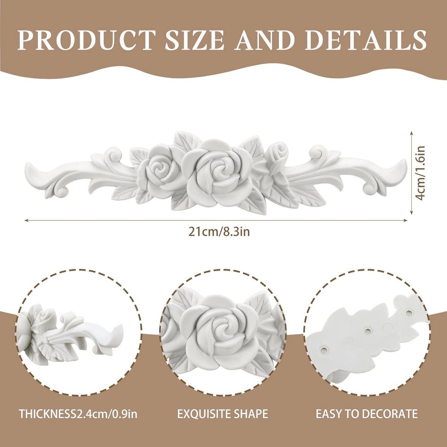 2 Pzas Onlay PVC Rosas 3D para Muebles Armario Tocador