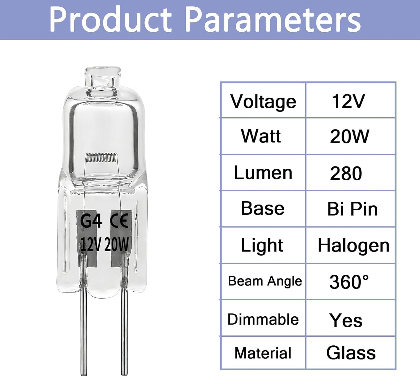 Lámpara halógena G4 T4 12V 20W 2700K pack 10