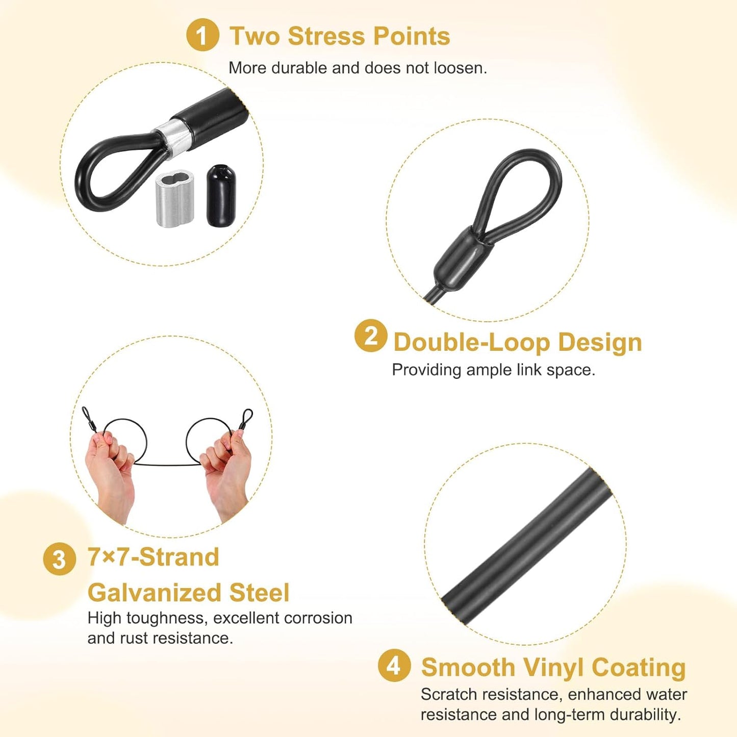 Cable seguridad acero inox flexible 3.9ft negro 2 pzas