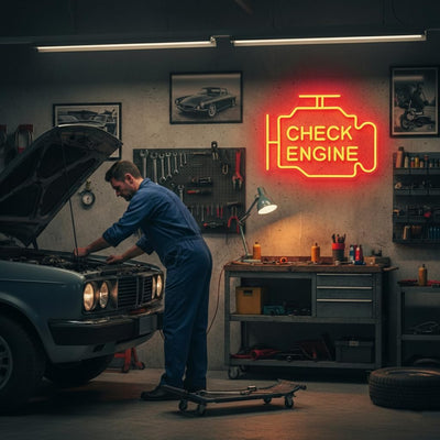 Letrero neón LED Check Engine para garaje decoración