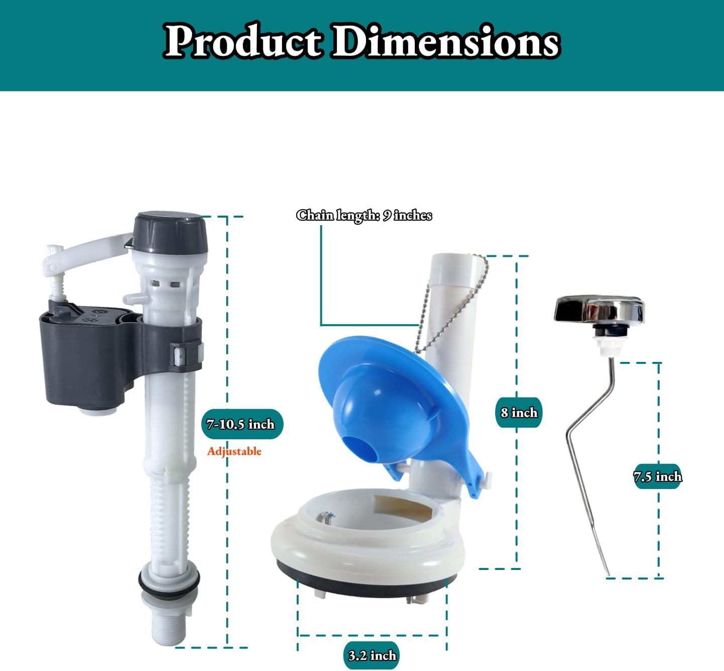 Kit reparación válvula inodoro 3pulg con aleta y cadena