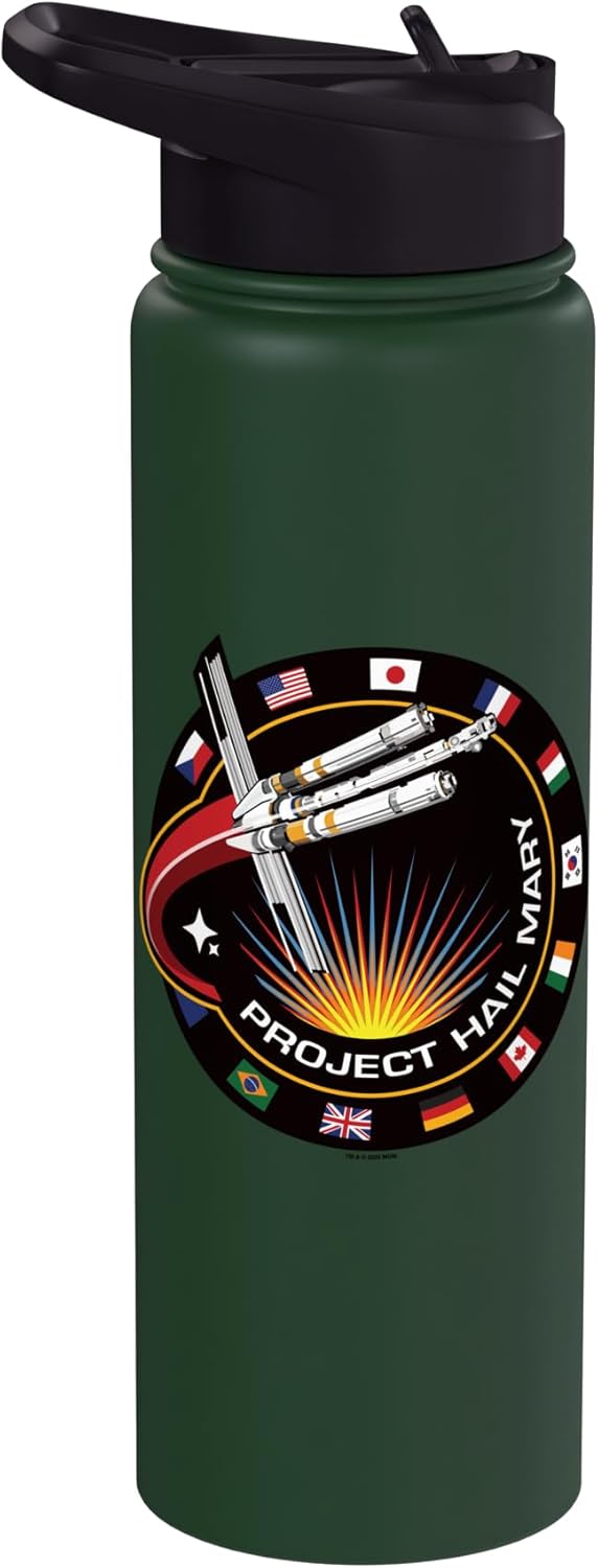 Botella de agua aislada de acero inoxidable con insignia de Project Hail Mary