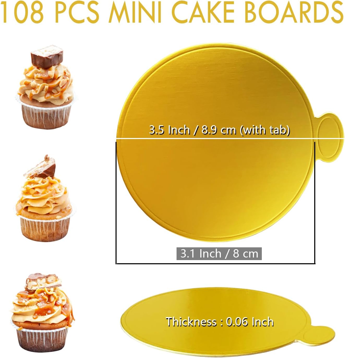 Mini tableros para tartas base dorada circular de 3.1 pulgadas