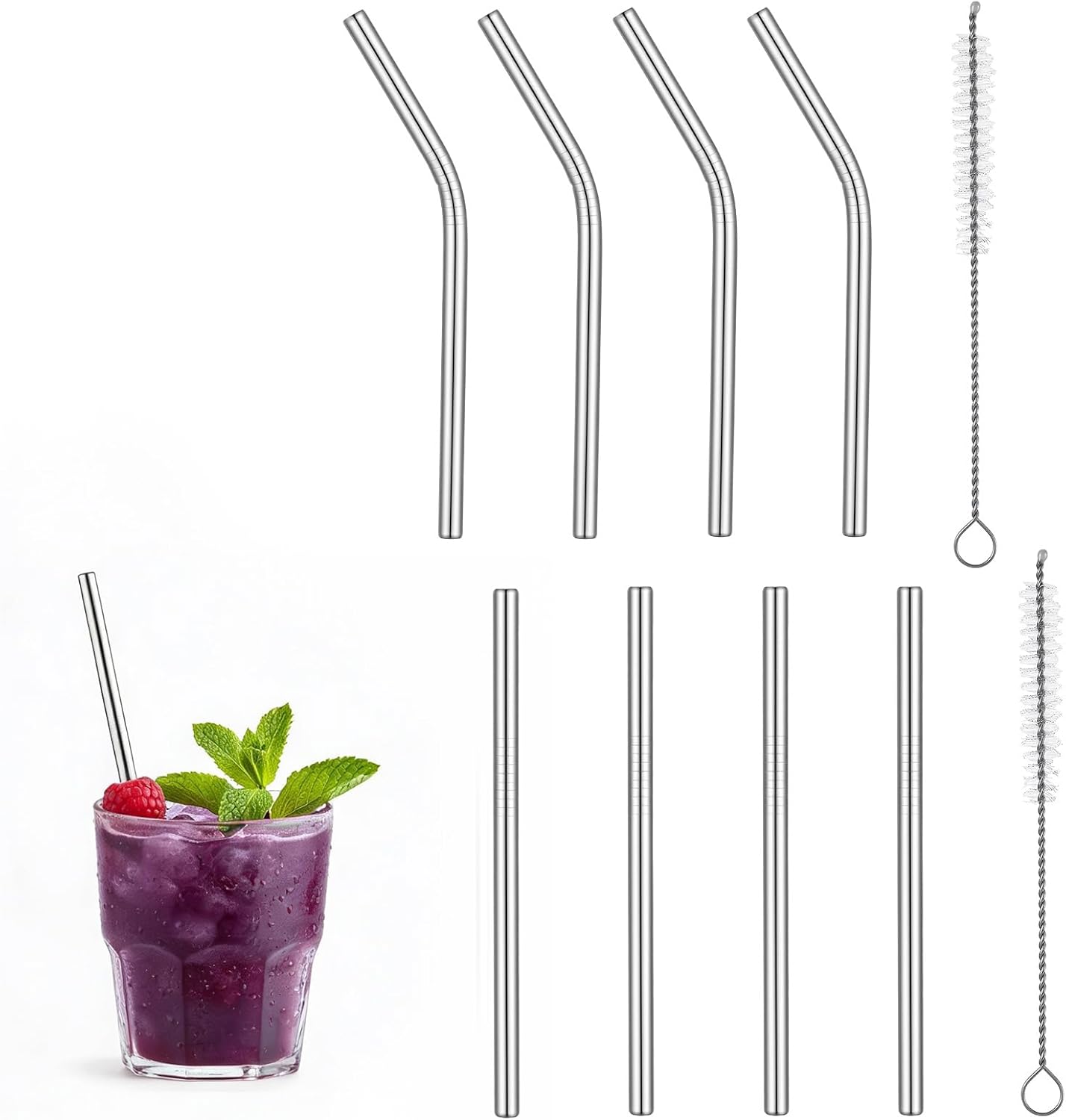 Paquete de 10 pajitas cortas de acero inoxidable 5 pulgadas reutilizables con cepillos