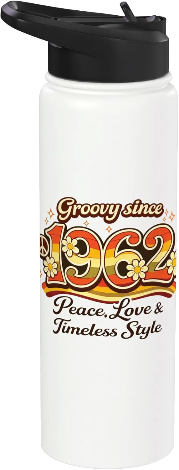 Botella de agua acero inoxidable vintage estilo peace love 1962