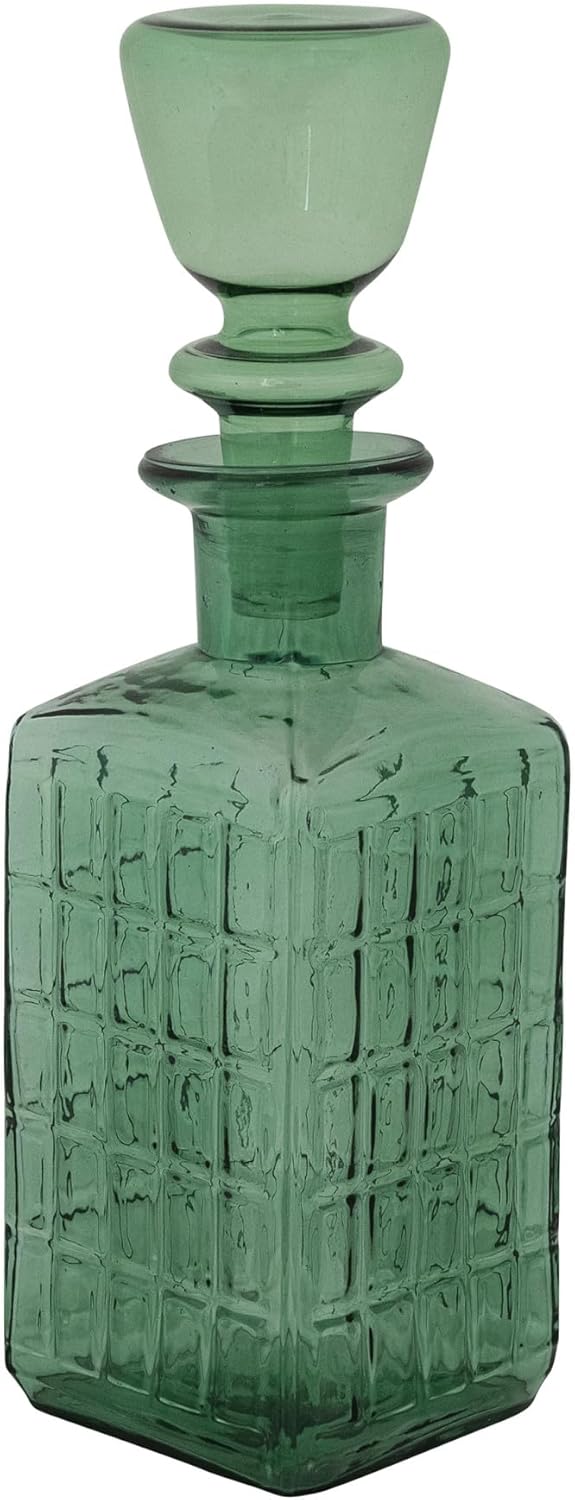 Decantador Vidrio En Relieve Tapón 28oz Verde Oscuro