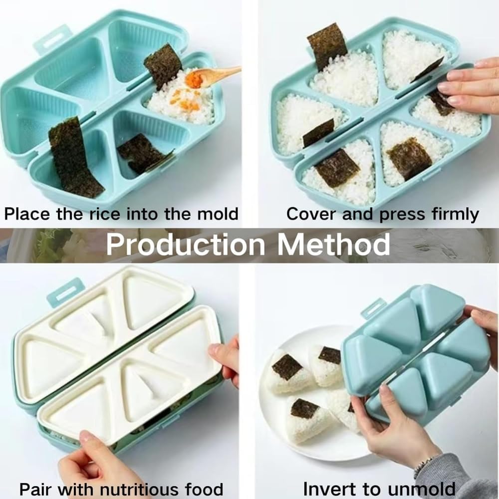 Molde Onigiri 6 en 1 azul triangular para hacer 6 bolas de arroz