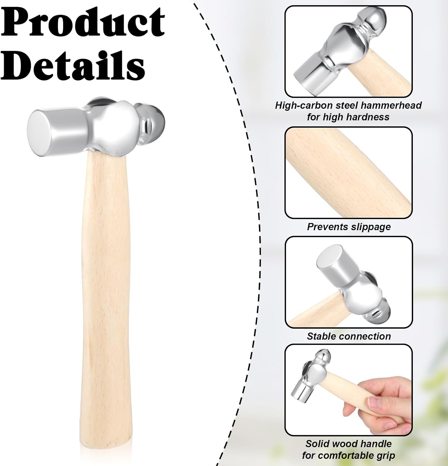 Martillo de bola mango madera mini reforzado cabeza redonda