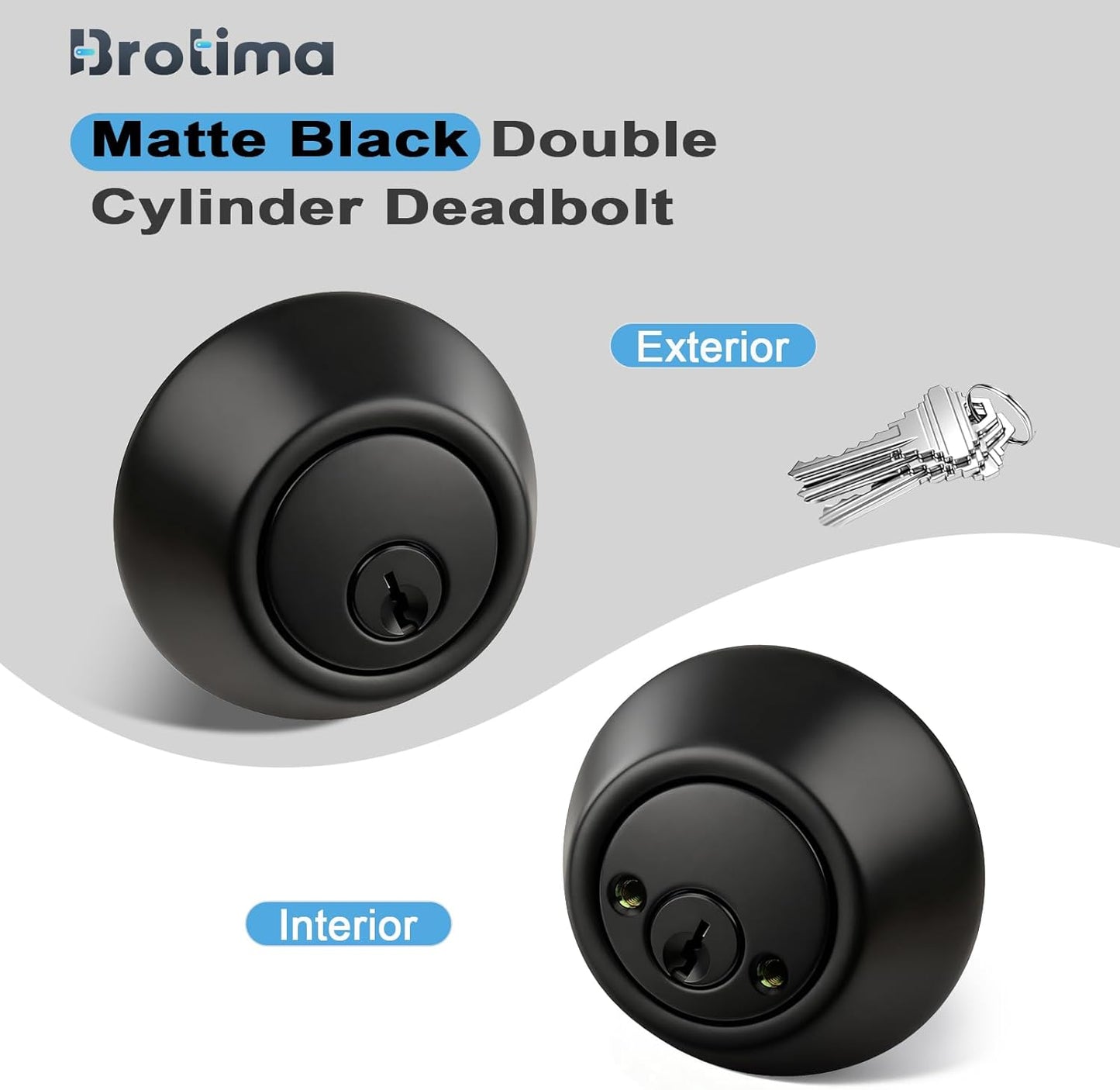 Cerrojo Doble Cilindro Negro Mate Para Puerta Interior Y Exterior