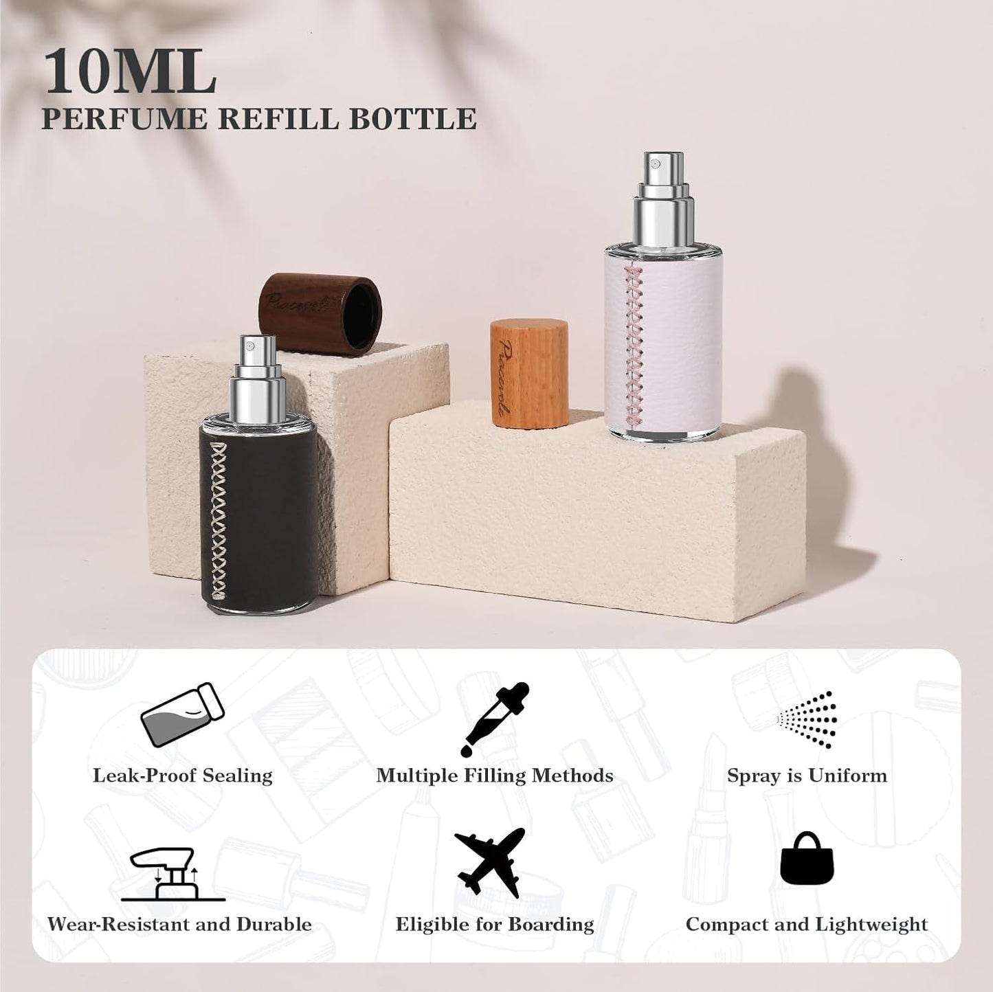 2 Botellas Perfume Vidrio Recargables Viaje Negroblanco 0.7oz
