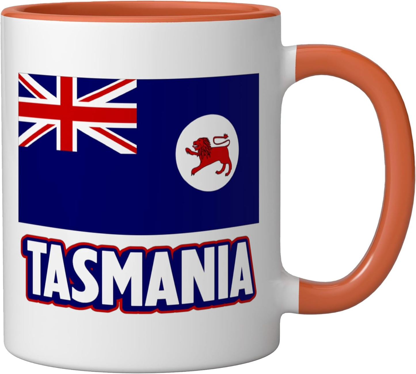 Taza cerámica Tasmanian Flag de Tasmania para hombres, mujeres y niños en naranja/blanco