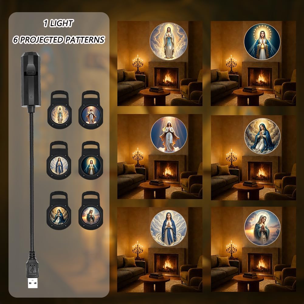 Luz proyección Virgin-Mary patrones 360° USB portátil decoración