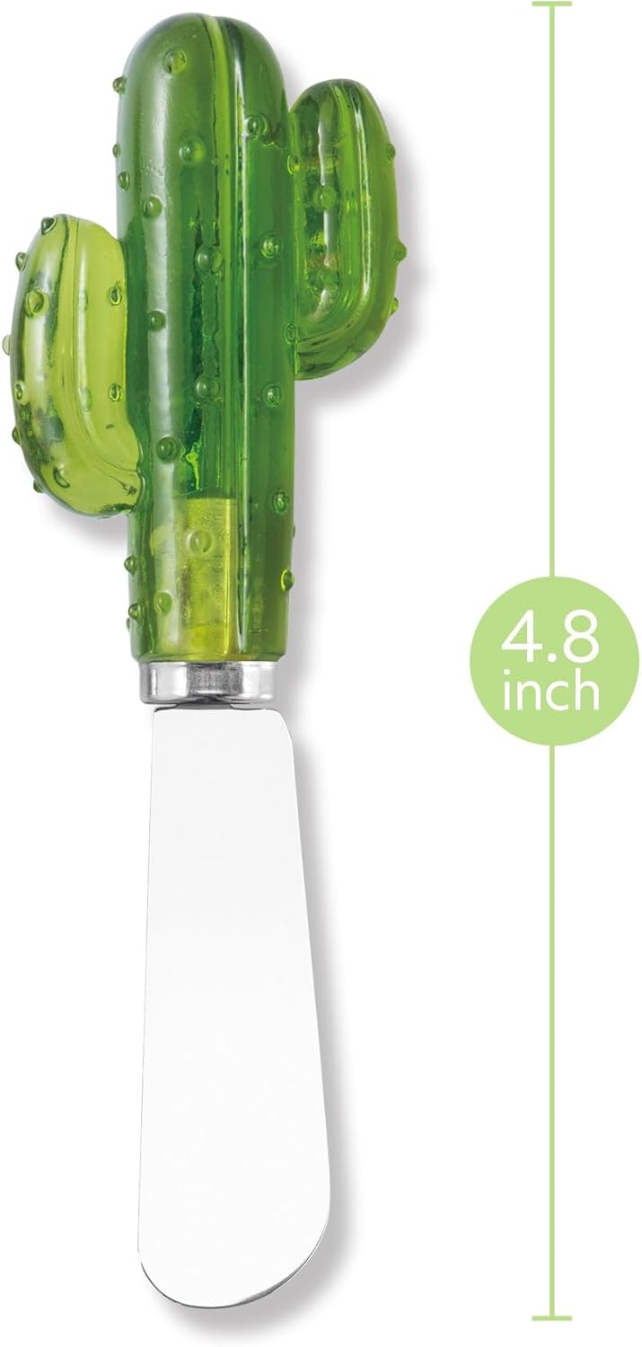 Set 3 Espátulas Acero Inox con Manijas Cactus Resina Verde