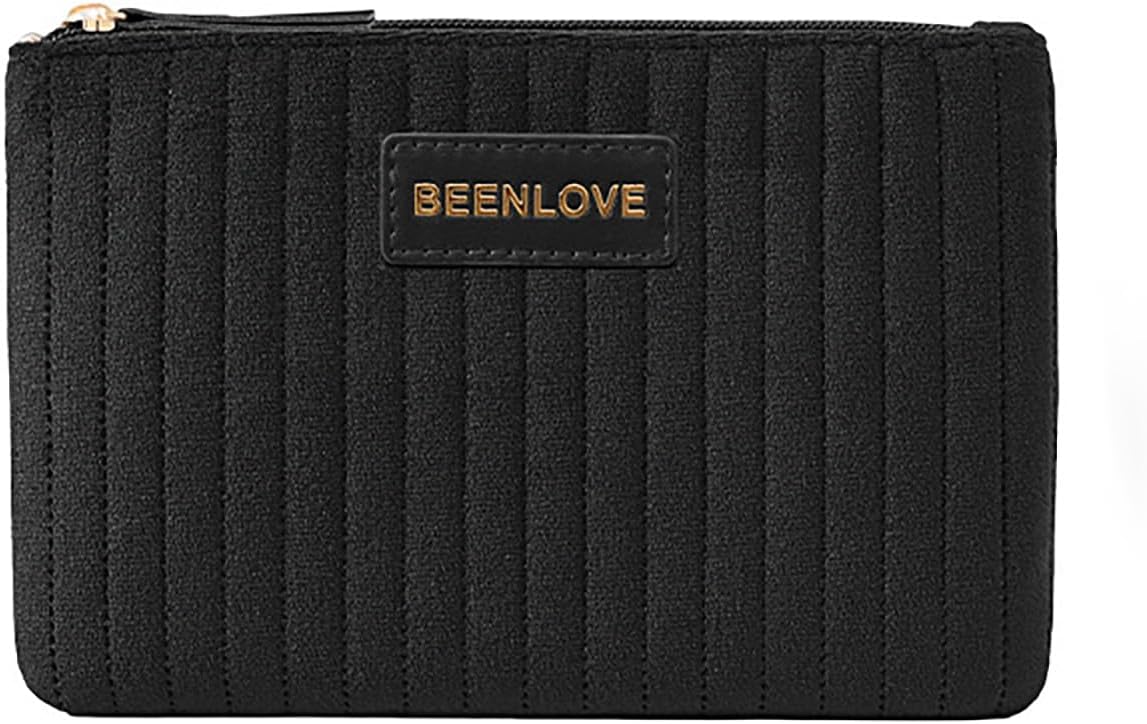 Bolsa maquillaje con cremallera suave para mujer Negro