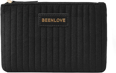 Bolsa maquillaje con cremallera suave para mujer Negro