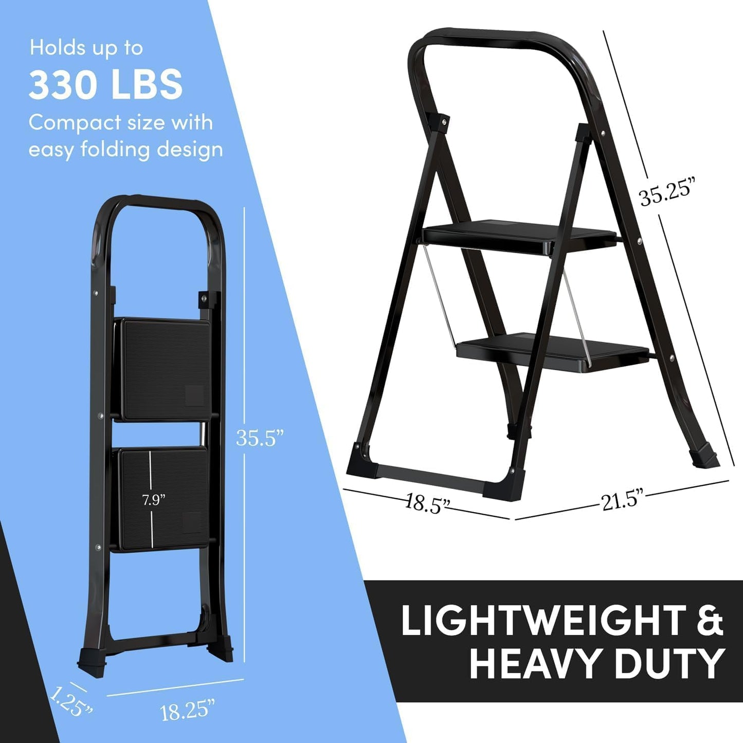 Escalera plegable 2 peldaños acero antideslizante