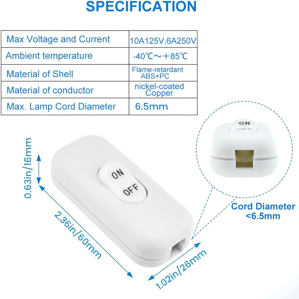 Interruptor cable en línea 2 pzas para dormitorio