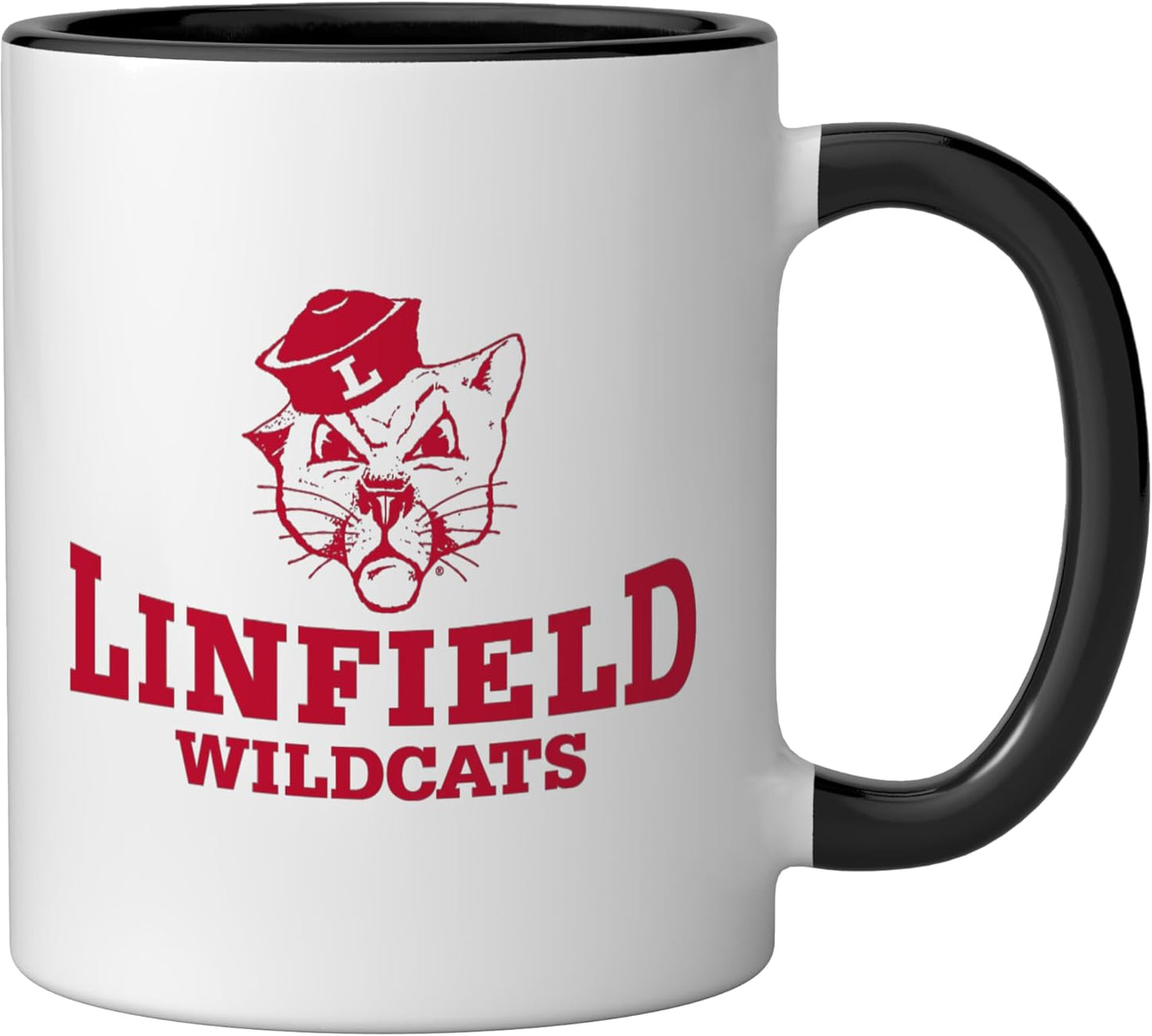 Taza cerámica Linfield University Wildcats Mack Mascot negra/blanca
