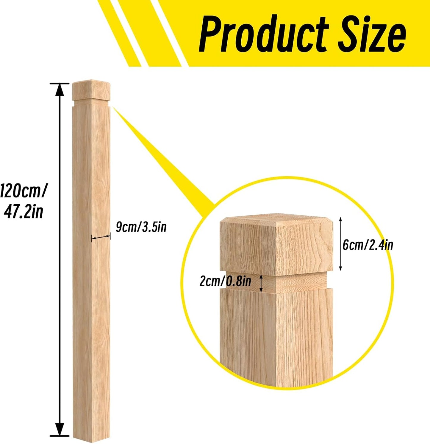 Balaustre madera dura 3.5x47.2pulg barandilla escalera