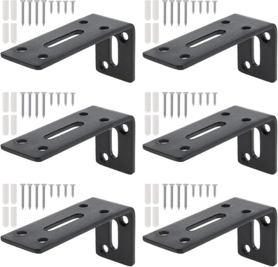 6 Soportes L Negro Ranurado 3-1/5x1-5/9 Pulg