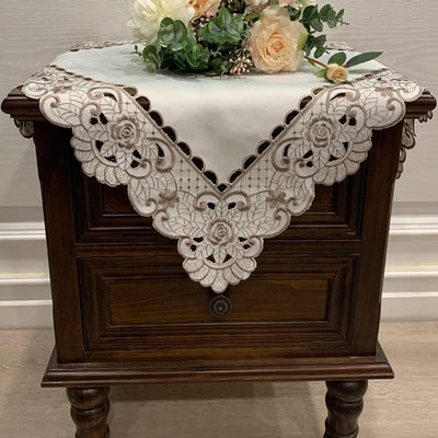 Mantel cuadrado de encaje con bordado de flores resistente a manchas y derrames