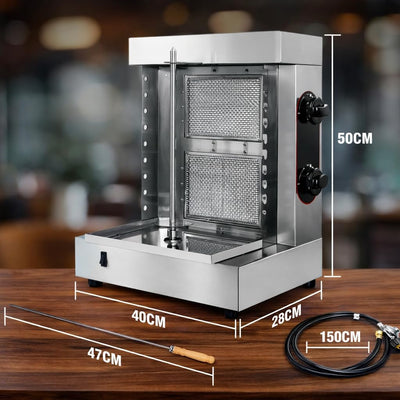 Máquina de parrilla Shawarma comercial acero inoxidable 2 quemadores